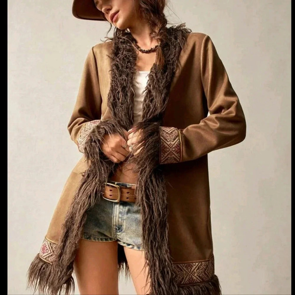 Loose Fit Faux Fur Collar Cardigan Jacket - Picture 1 of 6